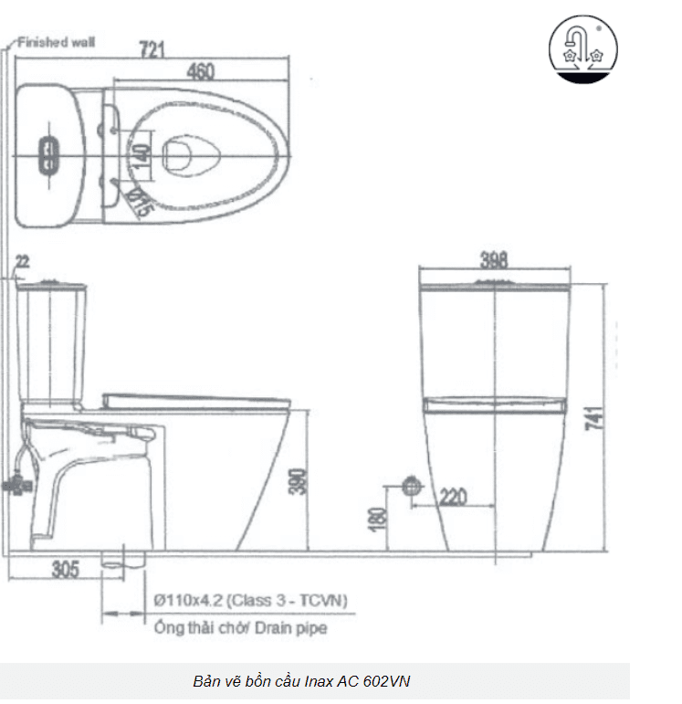 Bản vẽ bồn cầu INAX AC-602VN