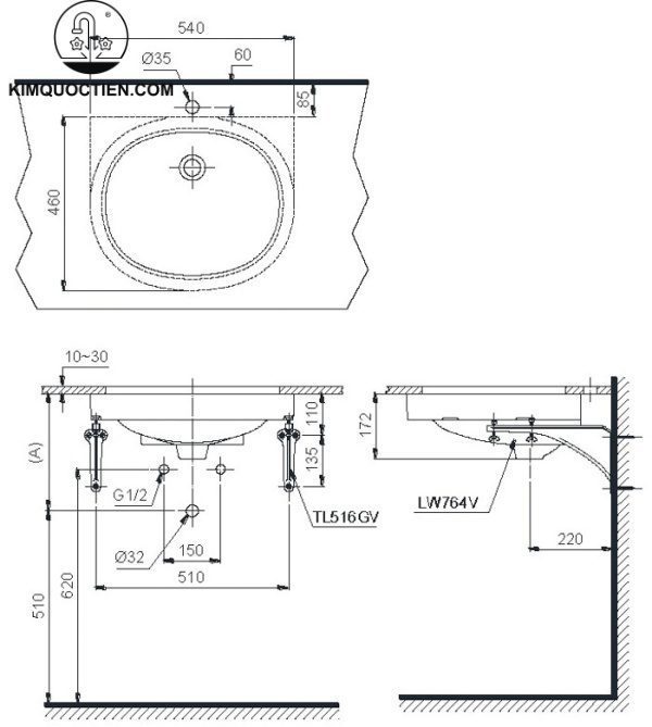 Chậu rửa mặt âm bàn TOTO LT764#XW