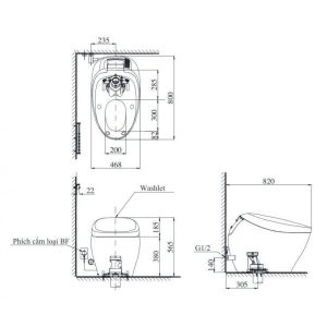 Bảng vẽ Bồn Cầu Điện Tử TOTO CS900VT#NW1/T53P100VR NEOREST NX I