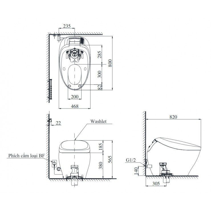 Bảng vẽ Bồn Cầu Điện Tử TOTO CS900VT#NW1/T53P100VR NEOREST NX I