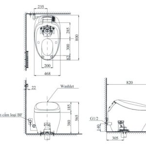 Bảng vẽ Bồn Cầu Điện Tử TOTO CS901KVT#NW1/T53P100VR NEOREST NX II