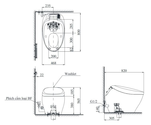 Bảng vẽ Bồn Cầu Điện Tử TOTO CS901KVT#NW1/T53P100VR NEOREST NX II