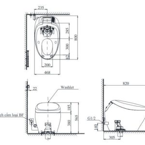 Bảng vẽ bồn cầu thông minh TOTO