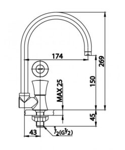 bản vẽ Vòi bếp COTTO CT1094C26(HM) Lạnh