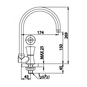 bản vẽ Vòi bếp COTTO CT1094C26(HM) Lạnh