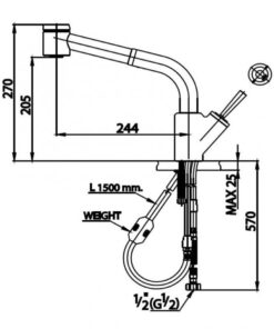 bản vẽ Vòi bếp COTTO CT2078J Nóng Lạnh Có Dây Rút