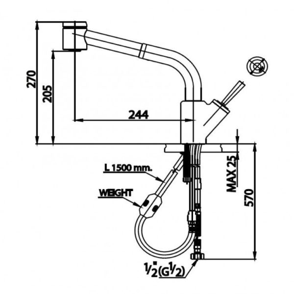 bản vẽ Vòi bếp COTTO CT2078J Nóng Lạnh Có Dây Rút