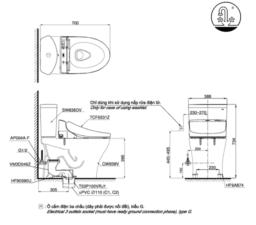 Bồn cầu thông minh TOTO CS838DW6