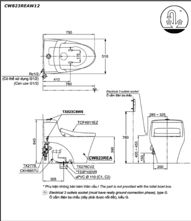 bàn cầu một khối TOTO CW823REAW12