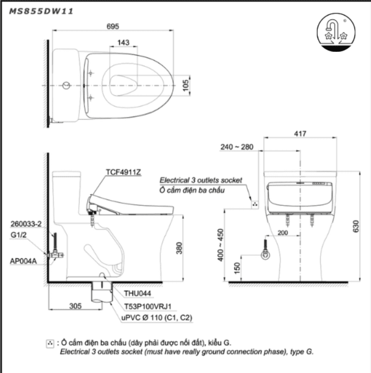 Bồn cầu thông minh ToTo MS855DW11
