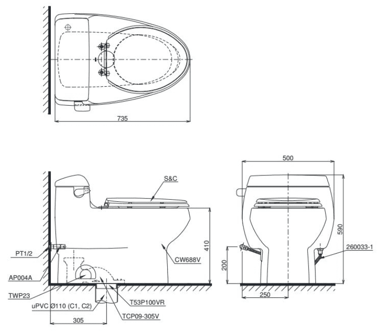 Bồn cầu Toto MS688W11