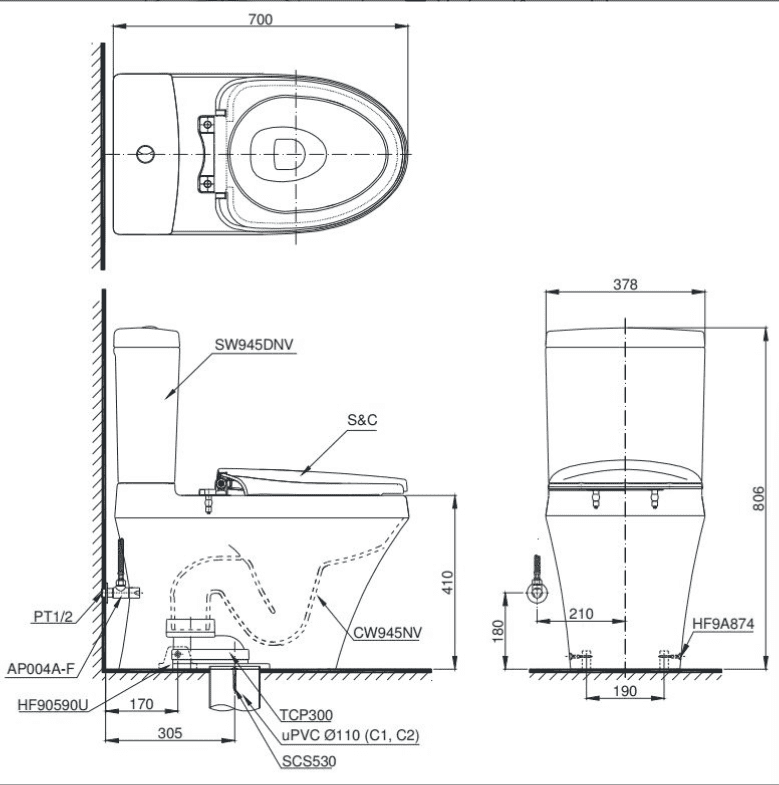 Bồn cầu Toto CS945DNW11