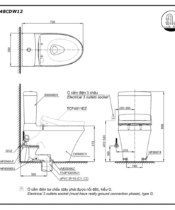 bản vẽ Bồn cầu điện tử TOTO CS948CDW12 nắp rửa Washlet