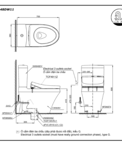 bản vẽ Bồn cầu điện tử TOTO CS948DW11 nắp rửa Washlet