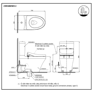 bản vẽ Bồn cầu điện tử TOTO CS948DW11 nắp rửa Washlet