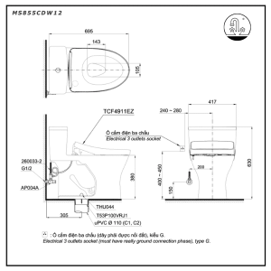 bảng vẽ bồn cầu thông minh ms855cdw12