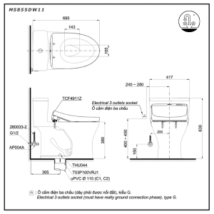 bản vẽ Bồn cầu thông minh ToTo MS855DW11