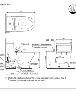 bản vẽ Bồn Cầu Điện Tử TOTO MS885DW11 Nắp Tự Động Đóng Mở