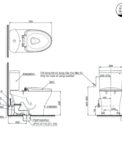 bản vẽ Bồn Cầu Điện Tử TOTO CS838DW11 Nắp Rửa Washlet