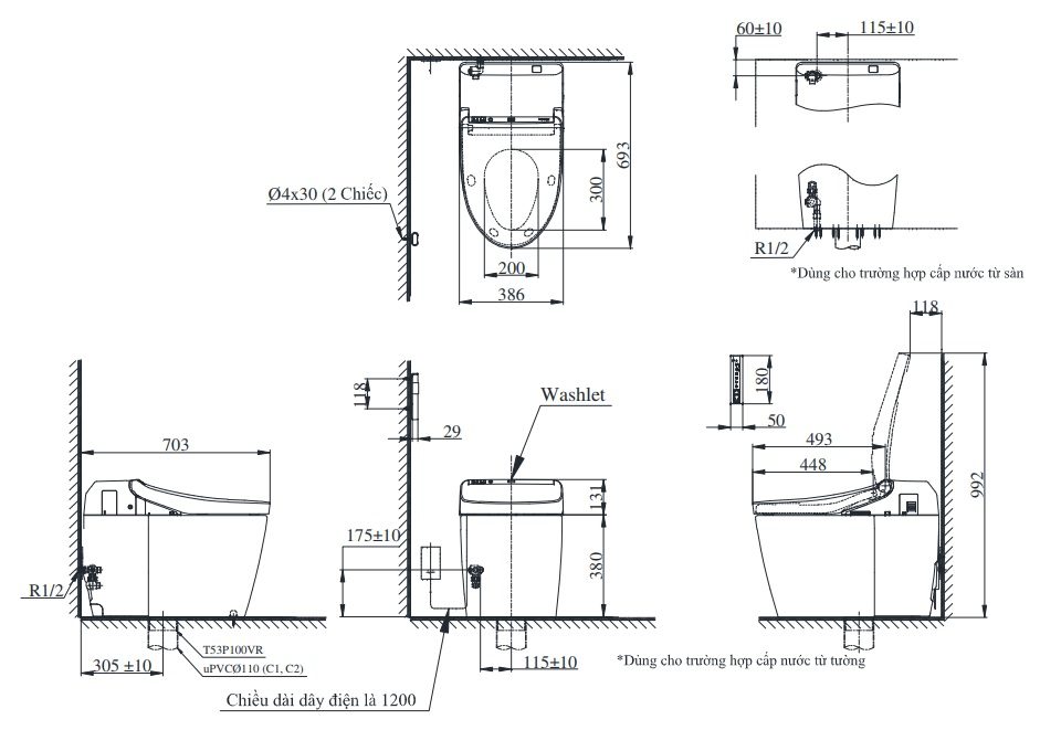 bảng vẽ bồn cầu toto cs988vt