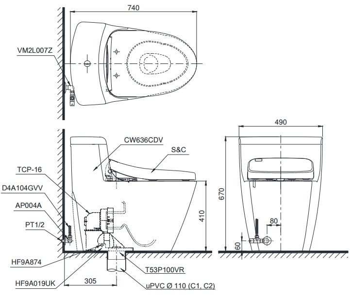 bảng vẽ bồn cầu washlet ms636cdw10