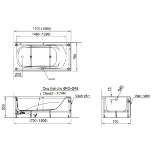 Bồn Tắm INAX FBV-1702SR Chân Yếm Phải 1.7M