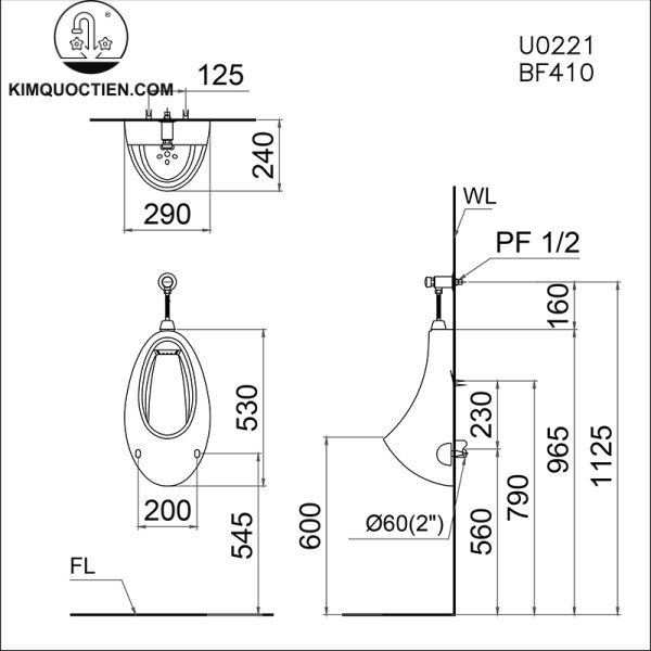 Bồn tiểu nam treo tường Caesar U0221 