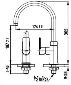 Bản vẽ Vòi bếp COTTO CT1117A(HM) Lạnh