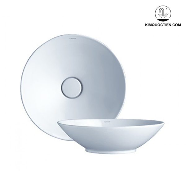 Lavabo Caesar L5221 đặt bàn tròn, chất liệu sứ cao cấp, chống bám bẩn, có lỗ thoát tràn, phù hợp nhiều không gian phòng tắm.