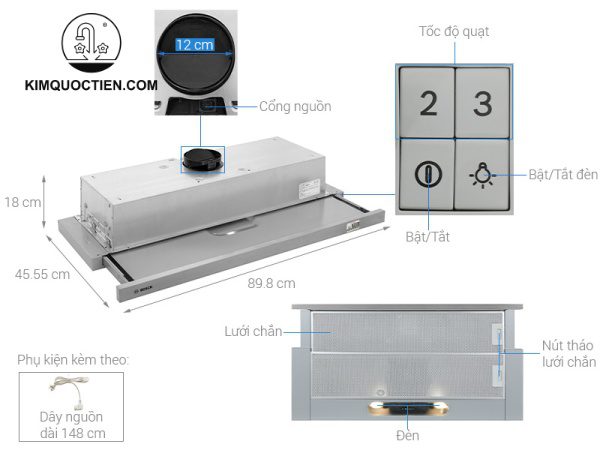 Máy hút mùi âm tủ Bosch DFT93AC50 Serie 4 