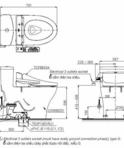 Bản vẽ 2D của bệ vệ sinh một khối MS885DW7