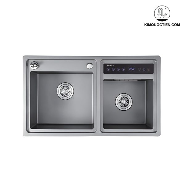 Chậu rửa chén BELLO BL-C005 tích hợp máy sục ozone với thiết kế 2 hố lệch mang đến sự tiện lợi khi thực hiện công việc bếp núc cùng lúc