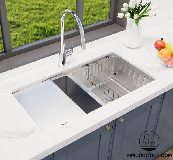 Thiết kế bồn rửa chén inox 2 hộc luôn là sự lựa chọn hàng đầu của các gia đình hiện đại