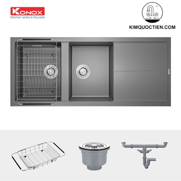 Các phụ kiện đi kèm bồn rửa chén KONOX được làm từ chất liệu cao cấp