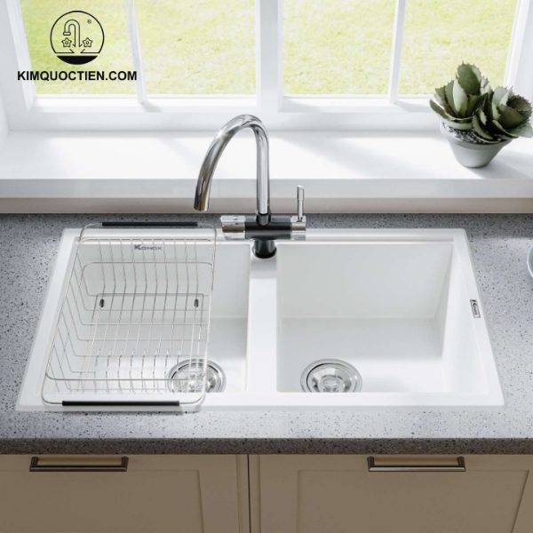 Chậu rửa chén KONOX PHOENIX 860 White Silver làm từ chất liệu đá granite cao cấp