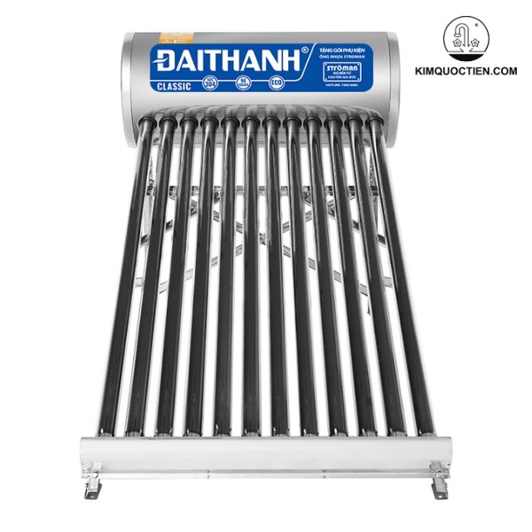 Máy năng lượng mặt trời ĐẠI THÀNH 130 lít Classic 58-12 với lớp giữ nhiệt Foam 55mm, chân máy inox 201 siêu bền, mang đến nguồn nước nóng an toàn, tiết kiệm và thân thiện với môi trường.