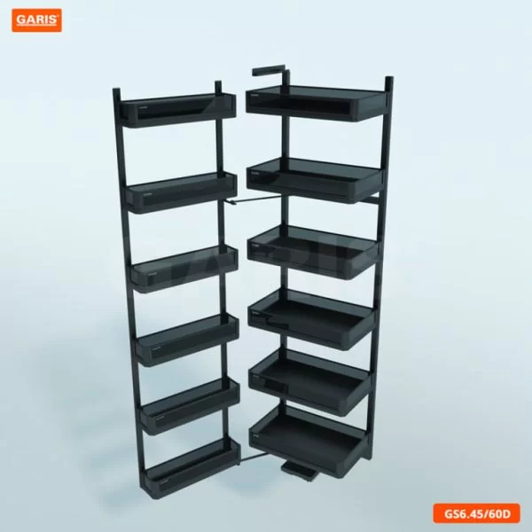 Tủ Đồ Khô GARIS GS6.45D Khay Nhôm Màu Titan Kính Tối Cánh Mở 6 Tầng 45cm