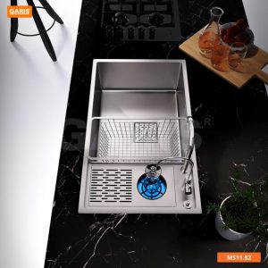 Chậu Rửa Chén GARIS MS11.82 Inox Xước Mờ 1 Hộc Có Máy Rửa Ly