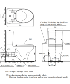 Bản vẽ kỹ thuật bồn cầu TOTO CS945PDT10 2 khối