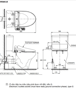 Bản vẽ kỹ thuật bồn cầu điện tử TOTO CS945 PW18
