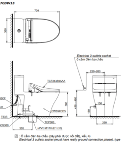 bản vẽ kỹ thuật bồn cầu TOTO MS857CDW15