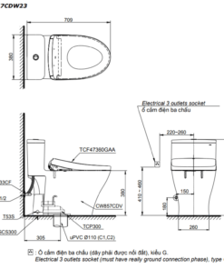 Bản vẽ kỹ thuật bồn cầu điện tử TOTO MS857CDW23