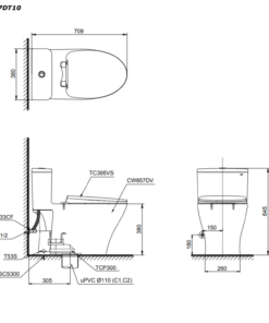 Bản vẽ kỹ thuật bồn cầu 1 khối TOTO MS857DT10