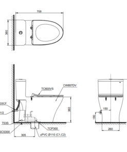 Bản vẽ kỹ thuật Bồn cầu TOTO MS857DT2