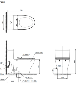 Bản vẽ kỹ thuật bồn cầu ToTo MS857DT8