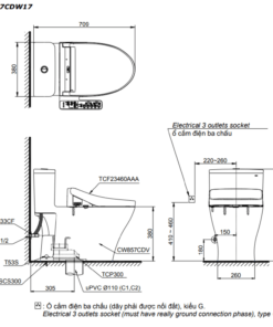 Bản vẽ kỹ thuật bồn cầu TOTO MS857CDW17