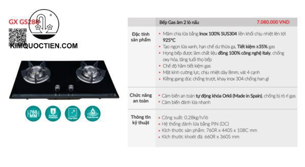 bếp gas âm GrandX GX GS288
