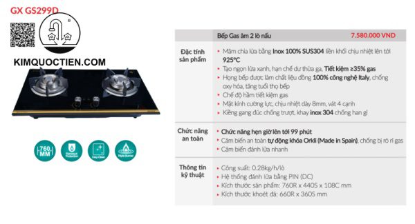 Bếp gas âm GrandX GX GS299D