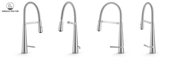 Vòi rửa có thiết kế đầu vòi cong kết hợp với tay cầm điều chỉnh 2 tia nước (chế độ mưa và chế độ phun) có thể di chuyển tự do