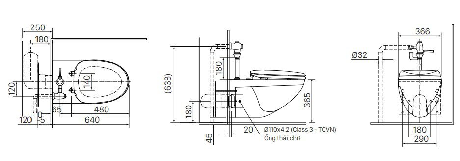 Bồn cầu treo tường INAX AC-22P+CW-KB22AVN